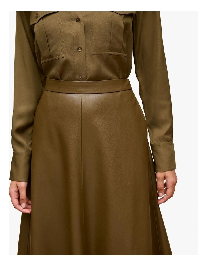 Soft Seam Detail Skirt in Dark Khaki image 3