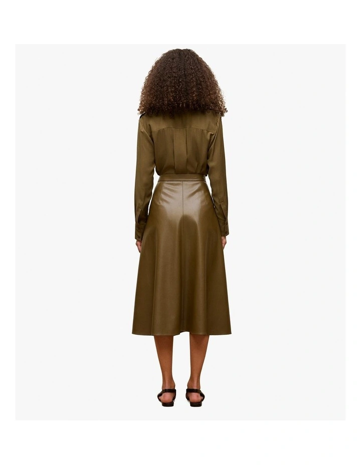 Soft Seam Detail Skirt in Dark Khaki image 4