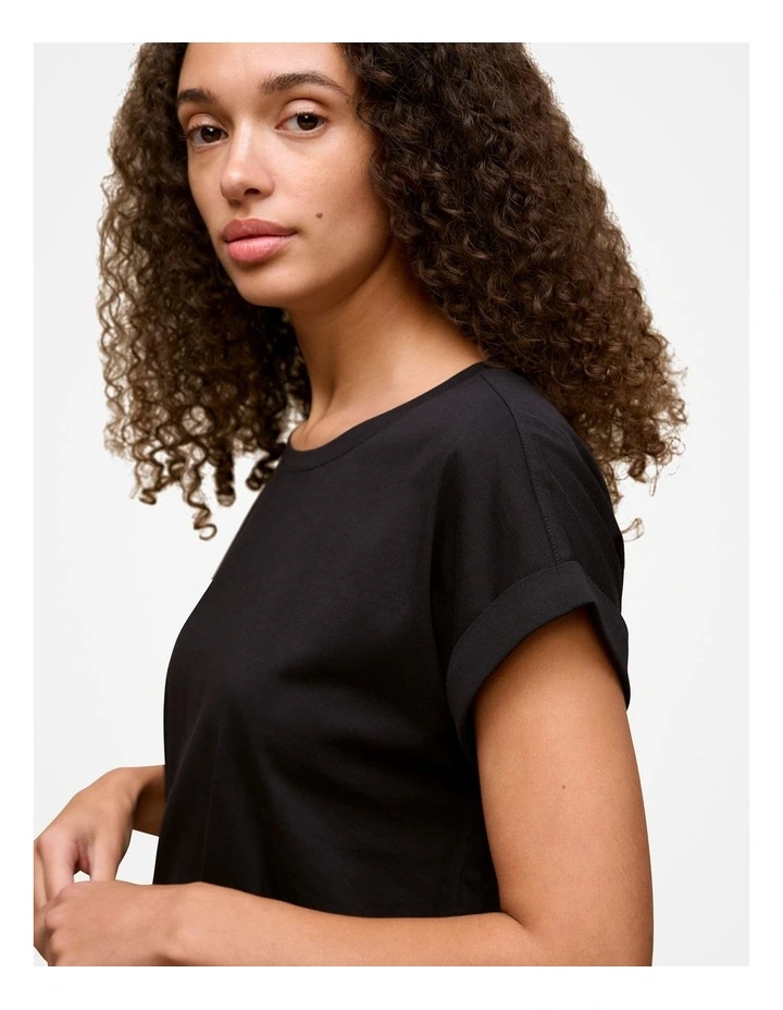 Australian Cotton Cuff Sleeve T-shirt in Black image 3