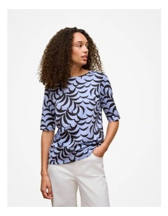 Fern Leaf Australian Cotton Half Sleeve T-shirt in Dove Blue