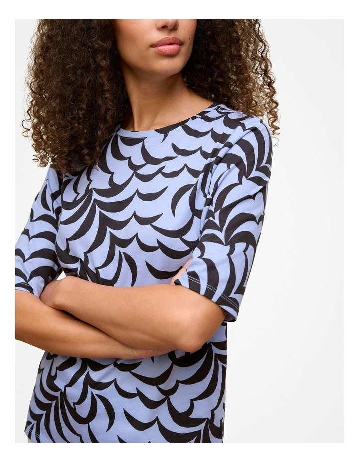 Fern Leaf Australian Cotton Half Sleeve T-shirt in Dove Blue image 3