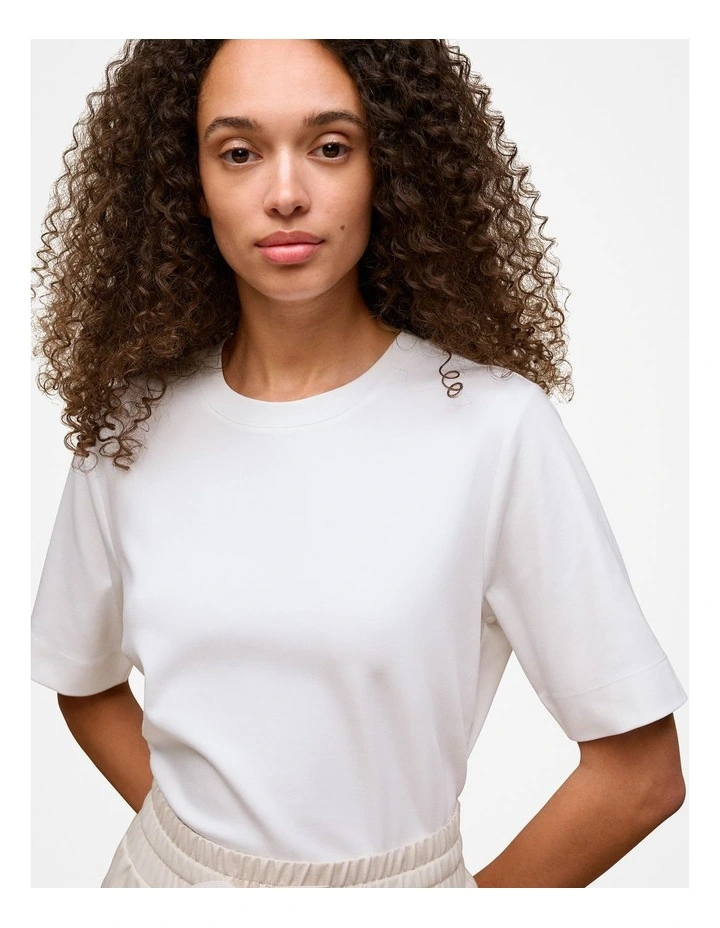 Modal Cotton Boxy Crew T-shirt in White image 3