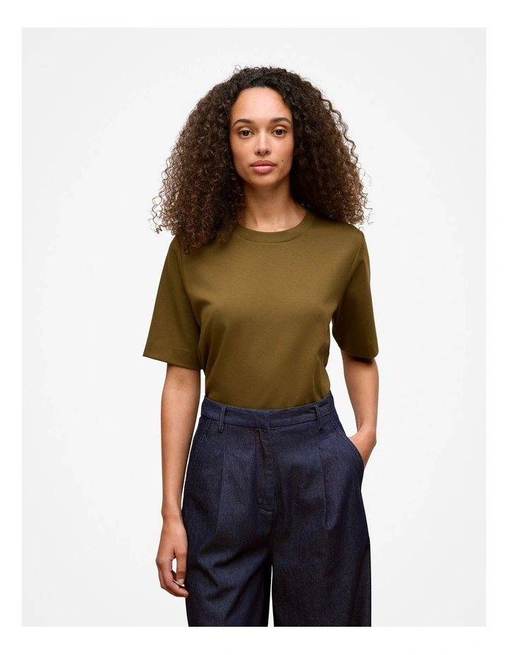Modal Cotton Boxy Crew T-shirt in Dark Khaki image 1