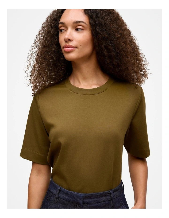 Modal Cotton Boxy Crew T-shirt in Dark Khaki image 3