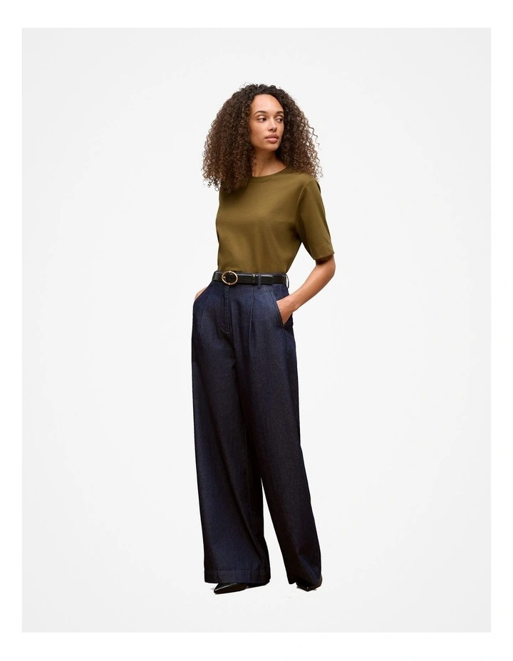 Modal Cotton Boxy Crew T-shirt in Dark Khaki image 4