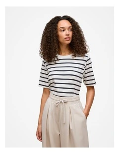 Modal Cotton Stripe Boxy Crew T-shirt in White