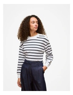 Cotton Terry Stripe Button Detail Sweat in White