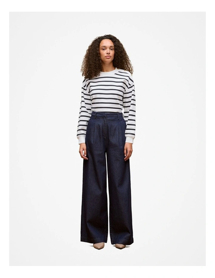 Cotton Terry Stripe Button Detail Sweat in White image 2