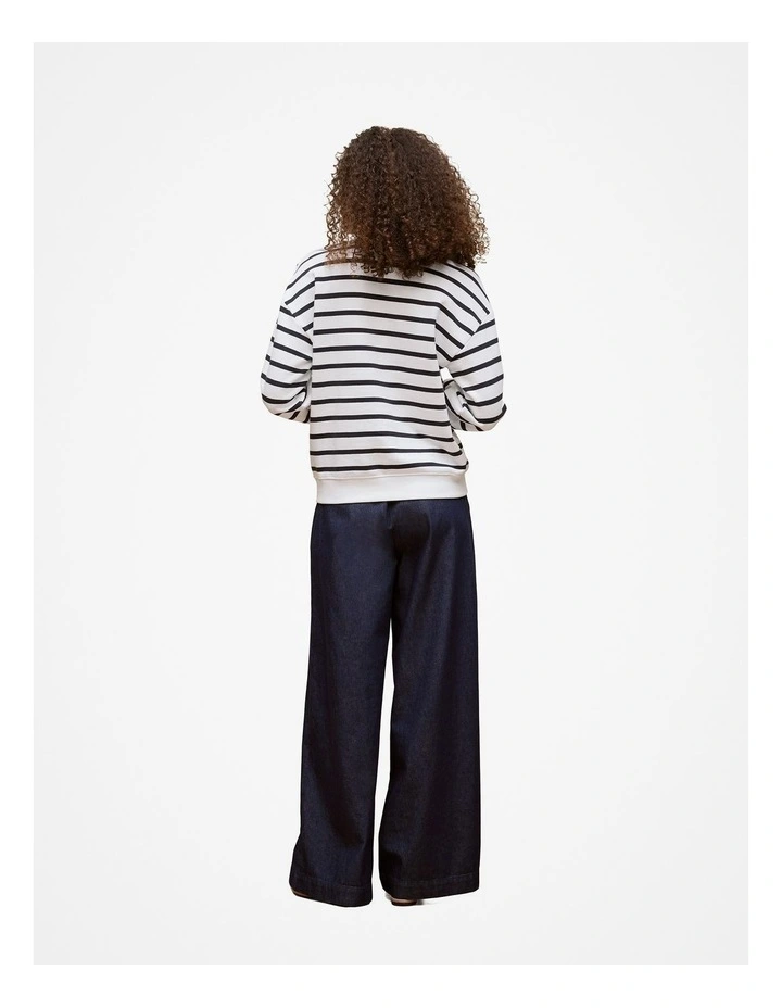Cotton Terry Stripe Button Detail Sweat in White image 5