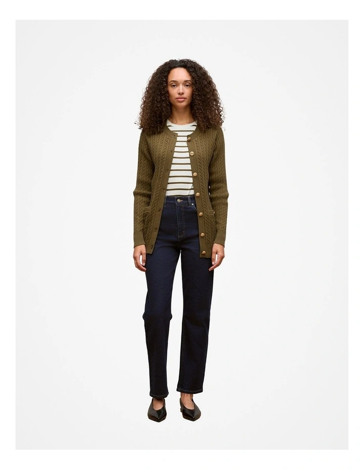 Australian Cotton Stripe Half Sleeve T-shirt in Dark Khaki image 3