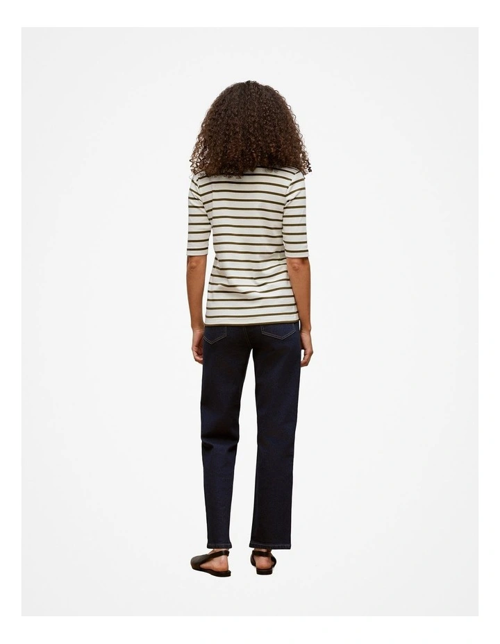 Australian Cotton Stripe Half Sleeve T-shirt in Dark Khaki image 5