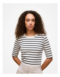 Australian Cotton Stripe Half Sleeve T-shirt in Night Sky