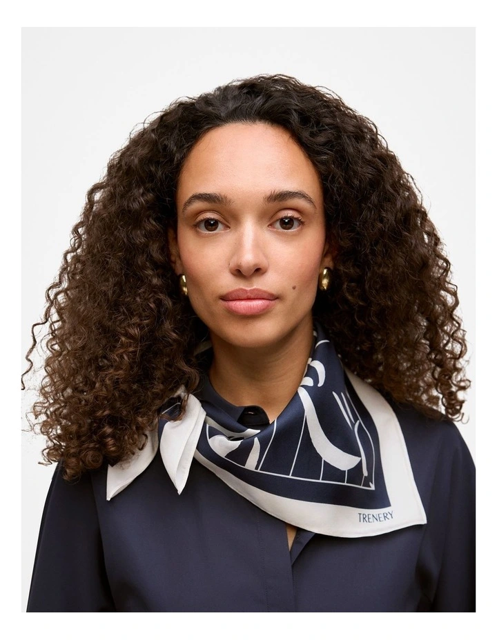 Floral Stripe Silk Twill Neckerchief in Night Sky image 2