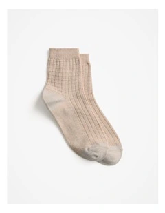 Textured Grid 1/4 Crew Socks in Flax Marle