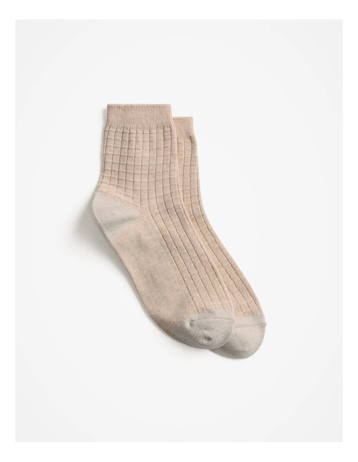 Textured Grid 1/4 Crew Socks in Flax Marle image 1
