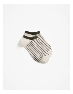 Metallic Stripe Low Cut Socks in Khaki