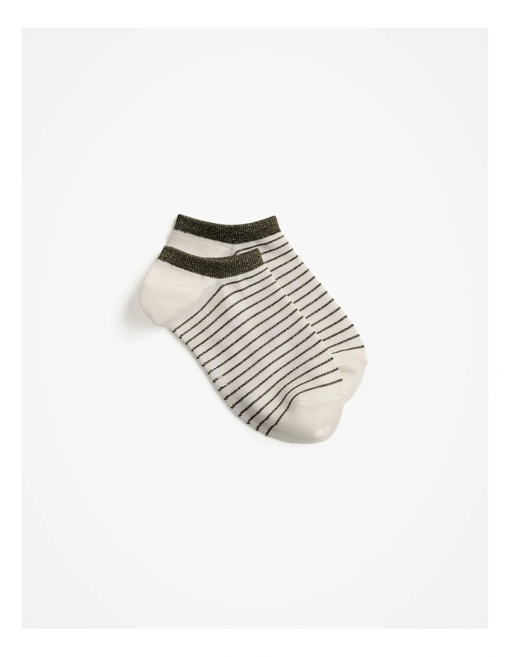 Metallic Stripe Low Cut Socks in Khaki image 1