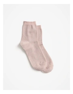Metallic Rib 1/4 Crew Socks in Pink