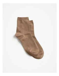 Metallic Rib 1/4 Crew Socks in Gold