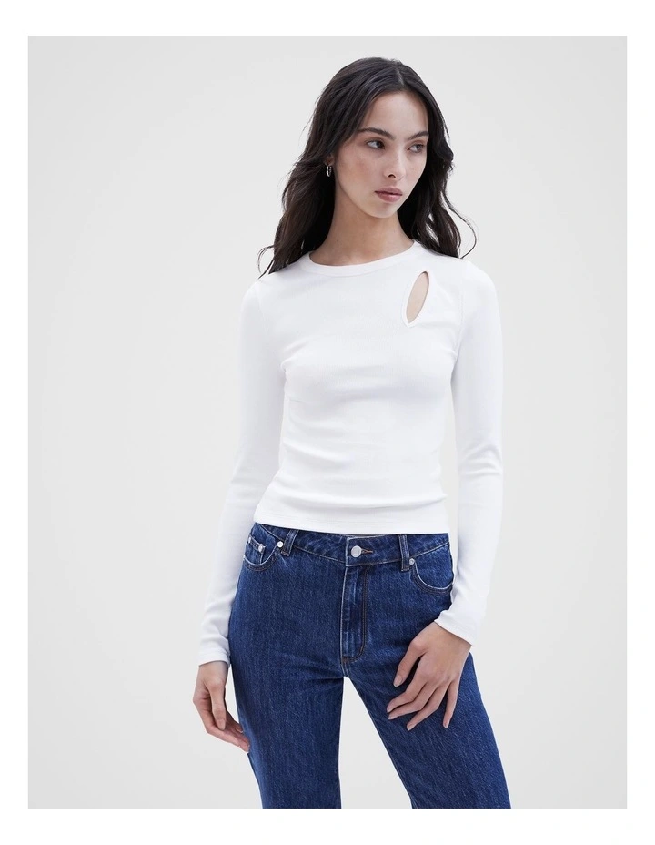 Cut Out Rib Top in White image 1