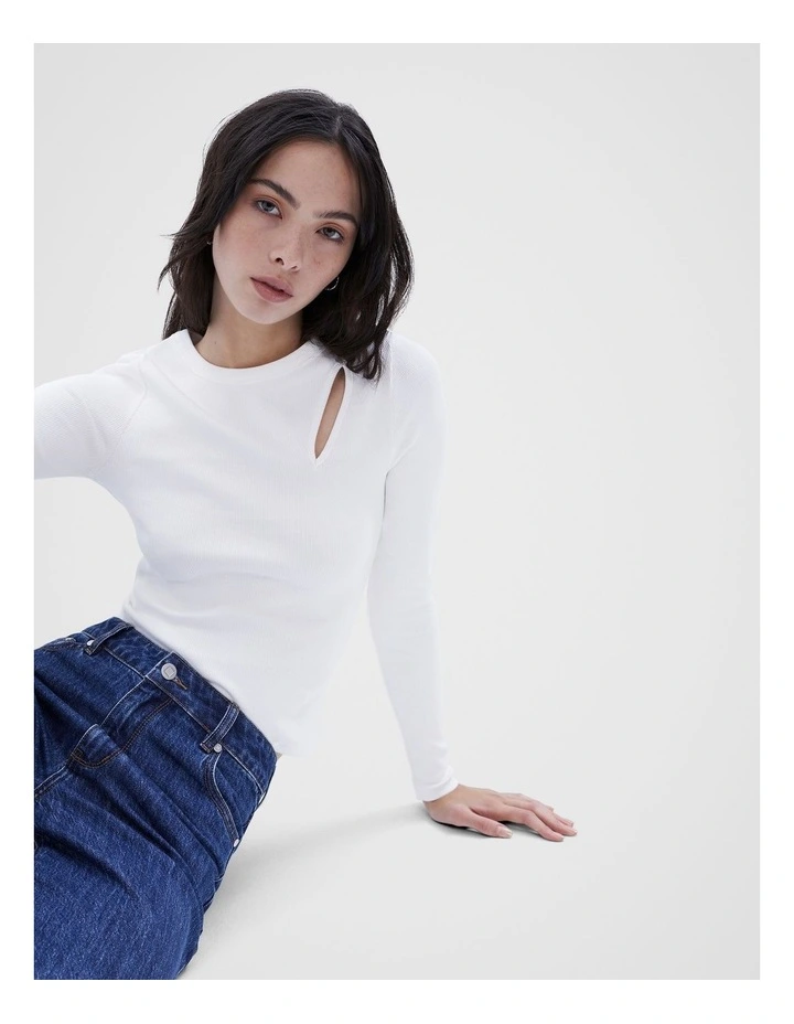 Cut Out Rib Top in White image 4