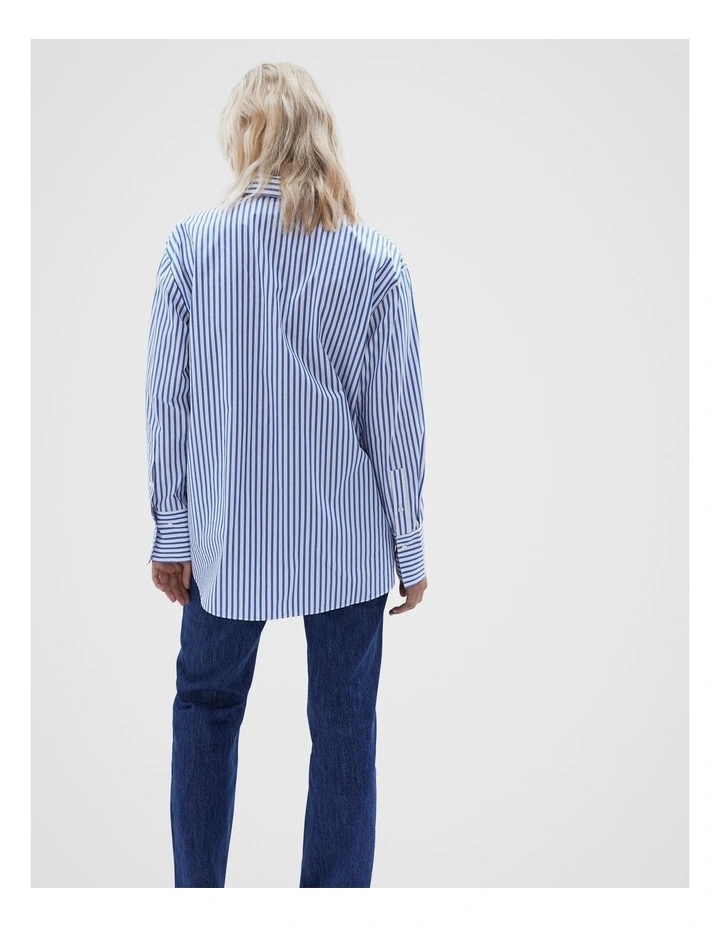 Essential Cotton Shirt in Cobalt Ecru Stripe image 3