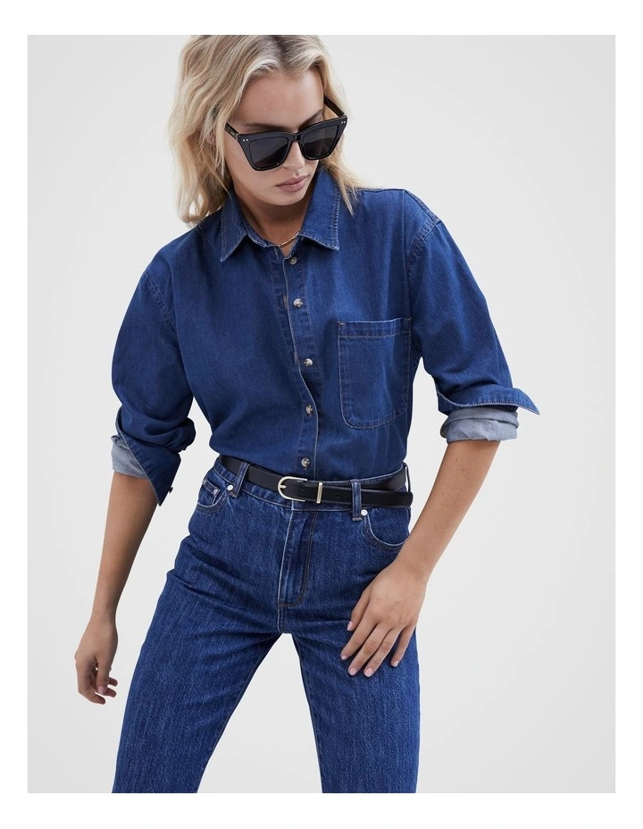 Denim Button Through Shirt in Dark Vintage image 1