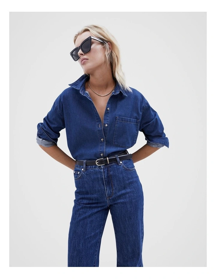 Denim Button Through Shirt in Dark Vintage image 2