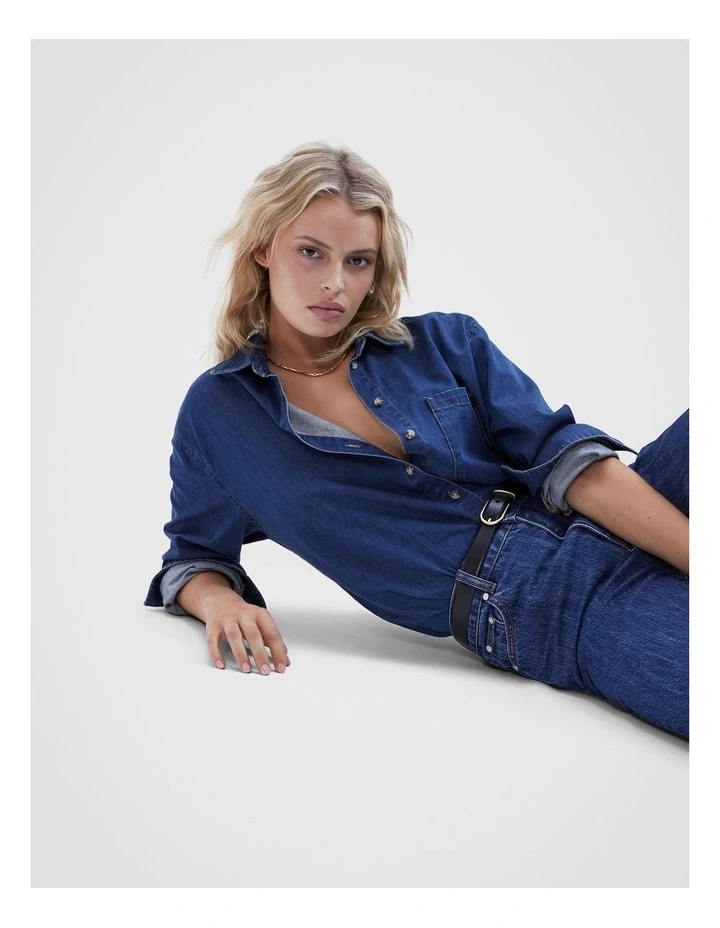 Denim Button Through Shirt in Dark Vintage image 4