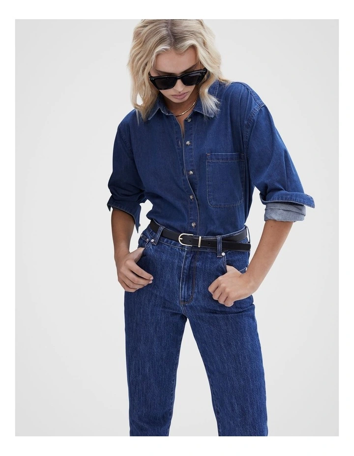 Denim Button Through Shirt in Dark Vintage image 5