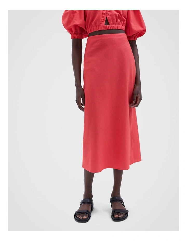 Linen Slip Skirt in Hibiscus Red image 1