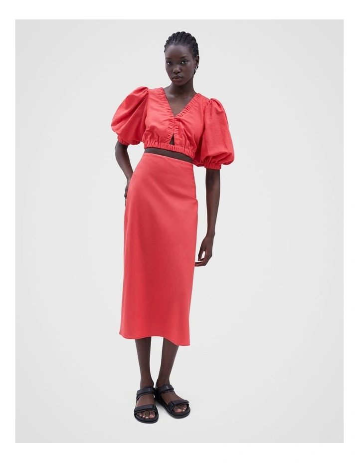 Linen Slip Skirt in Hibiscus Red image 2