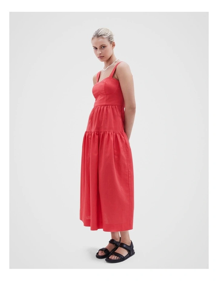 Linen Midi Dress in Hibiscus Red image 1