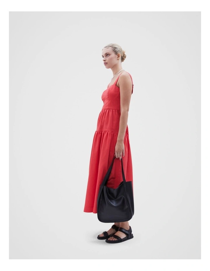 Linen Midi Dress in Hibiscus Red image 2