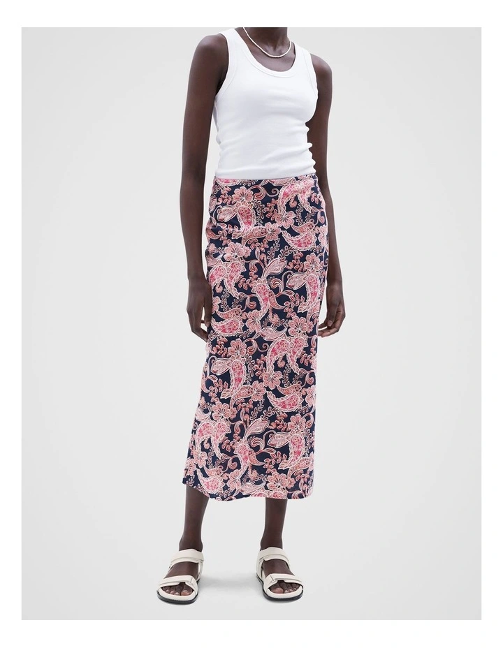 Paisley Linen Midi Skirt in Navy Paisley image 1