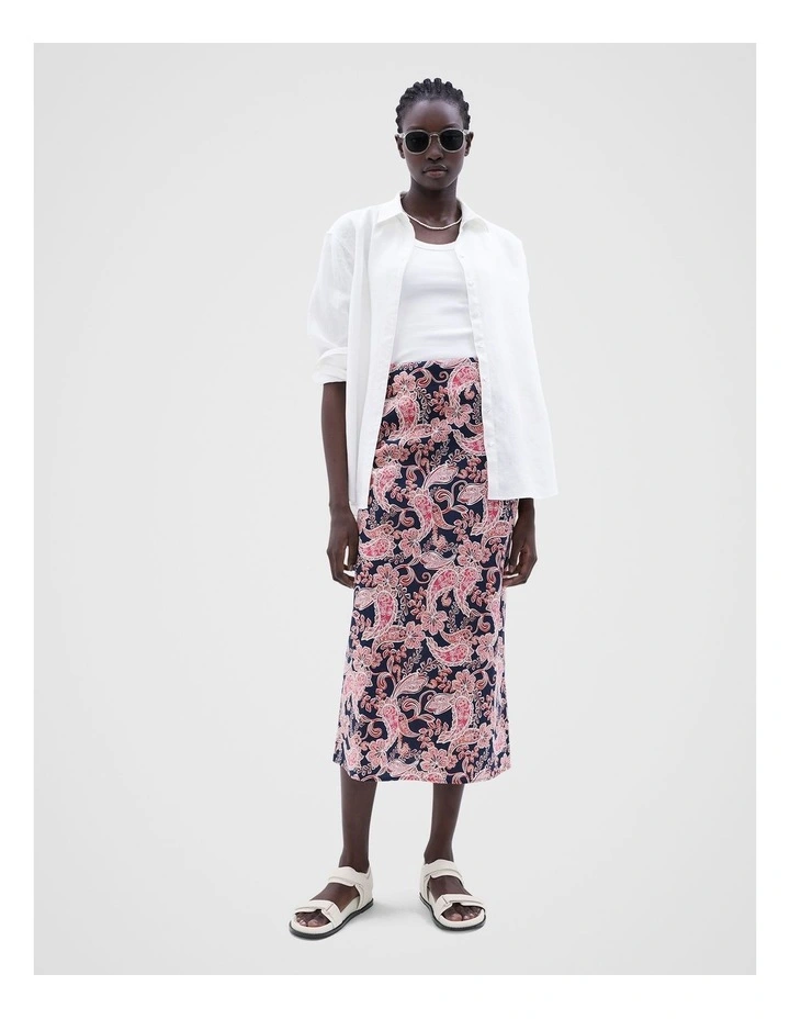 Paisley Linen Midi Skirt in Navy Paisley image 2