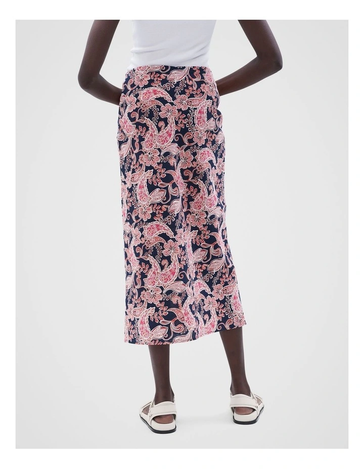 Paisley Linen Midi Skirt in Navy Paisley image 3