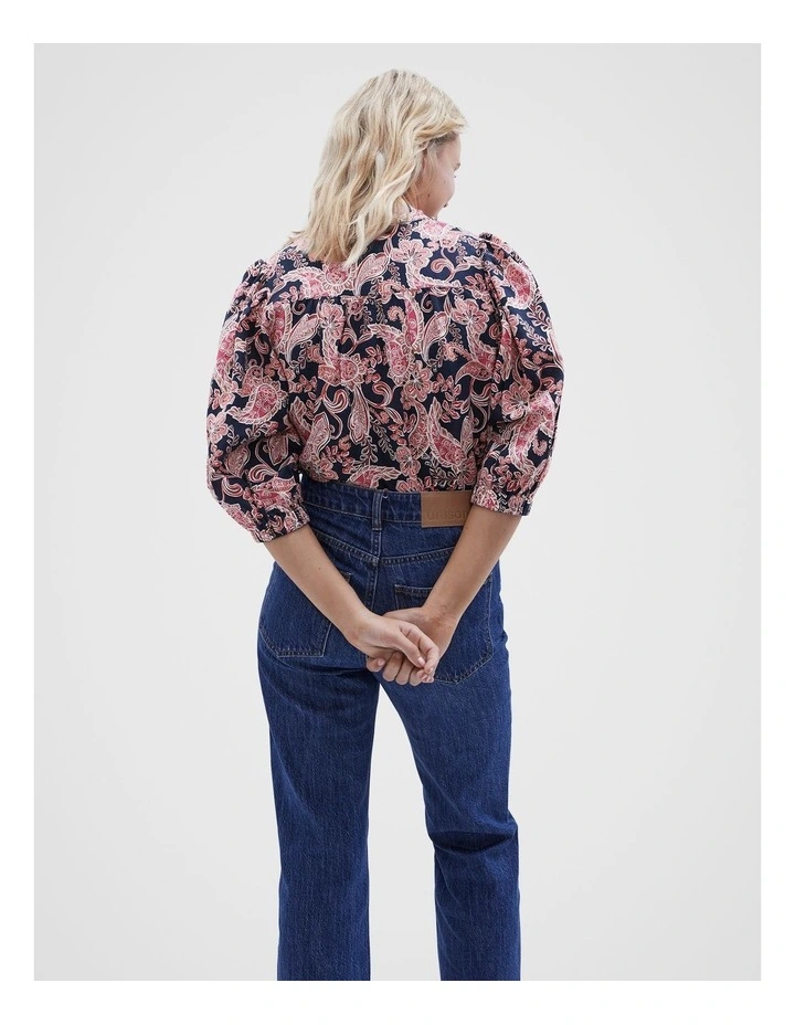 Paisley Puff Sleeve Shirt in Navy Paisley image 3