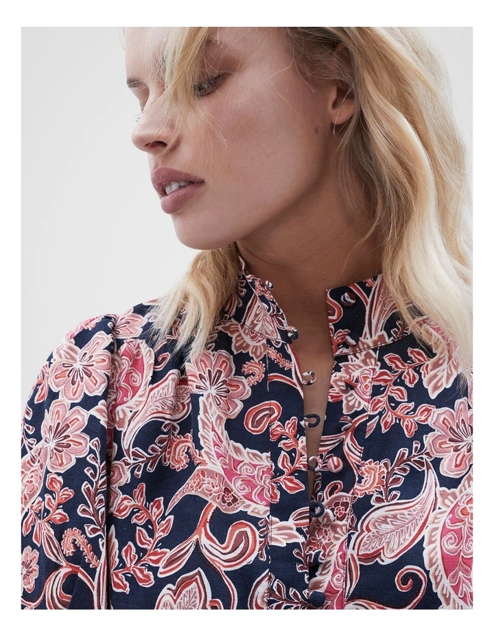 Paisley Puff Sleeve Shirt in Navy Paisley image 4