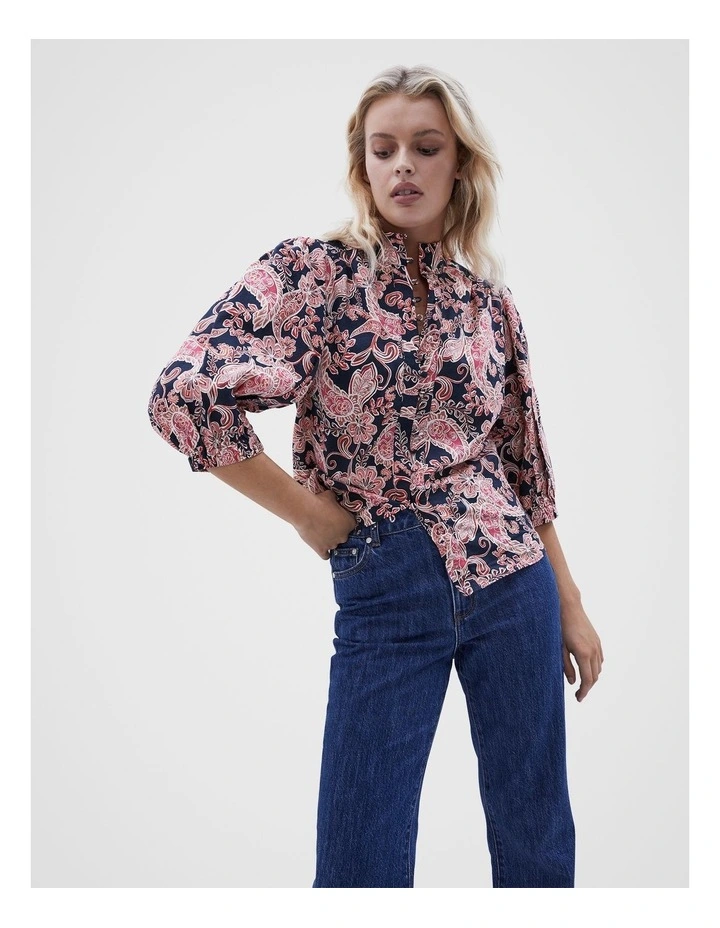 Paisley Puff Sleeve Shirt in Navy Paisley image 5