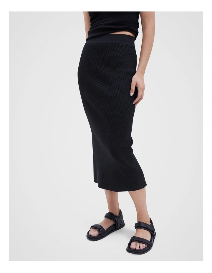 Rib Knitted Skirt in Black image 1