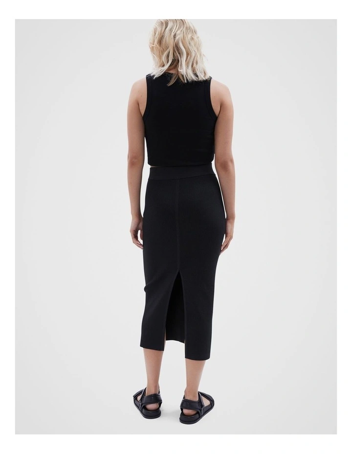 Rib Knitted Skirt in Black image 3