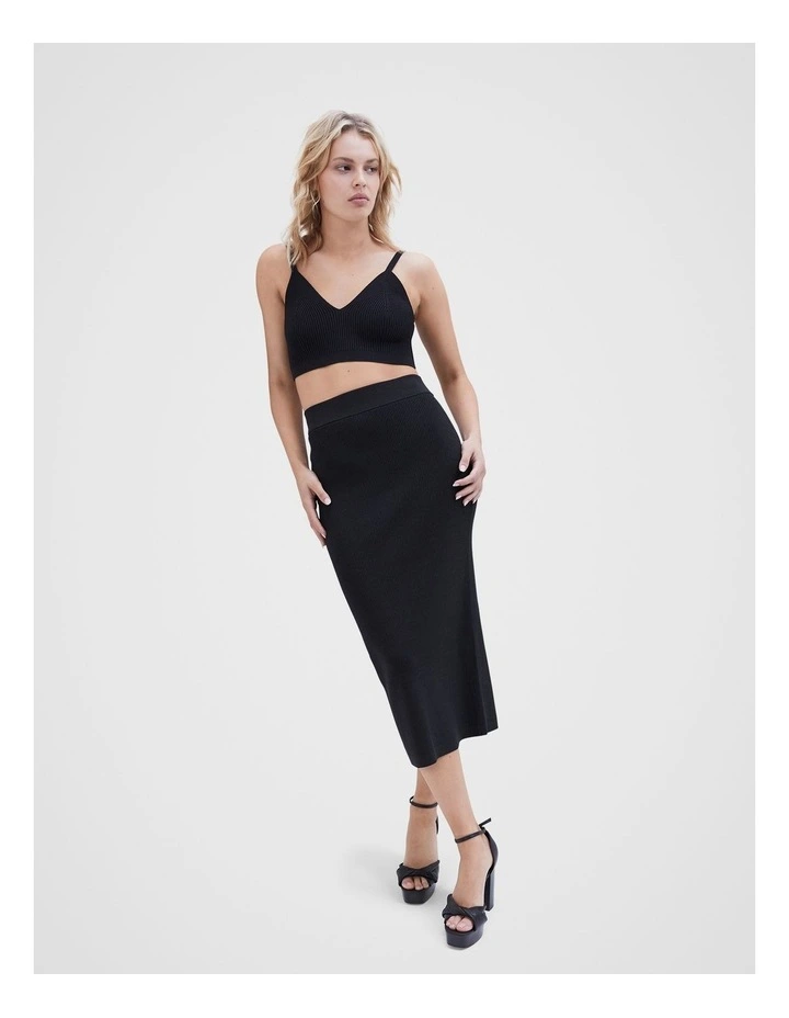 Rib Knitted Skirt in Black image 5