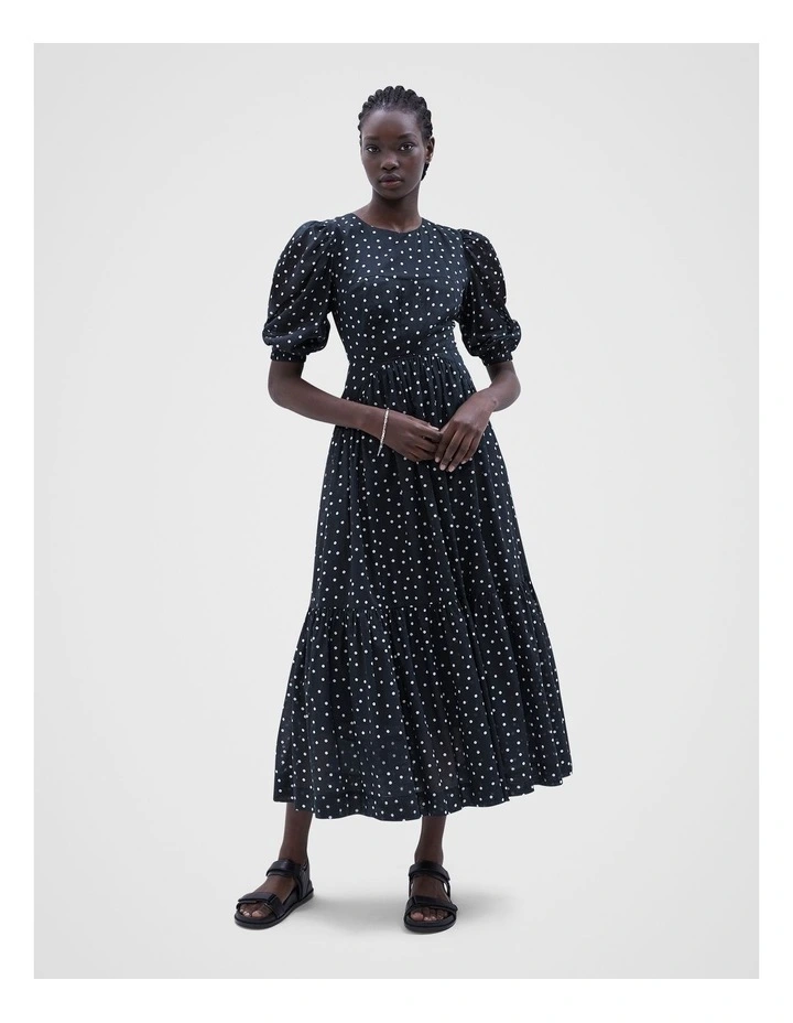 Spot Cut Out Midi Dress in Black Ecru Spot image 1