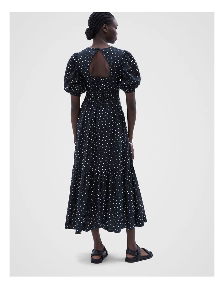 Spot Cut Out Midi Dress in Black Ecru Spot image 3