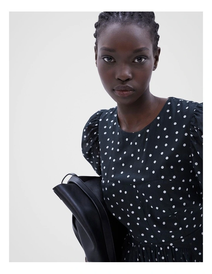 Spot Cut Out Midi Dress in Black Ecru Spot image 4