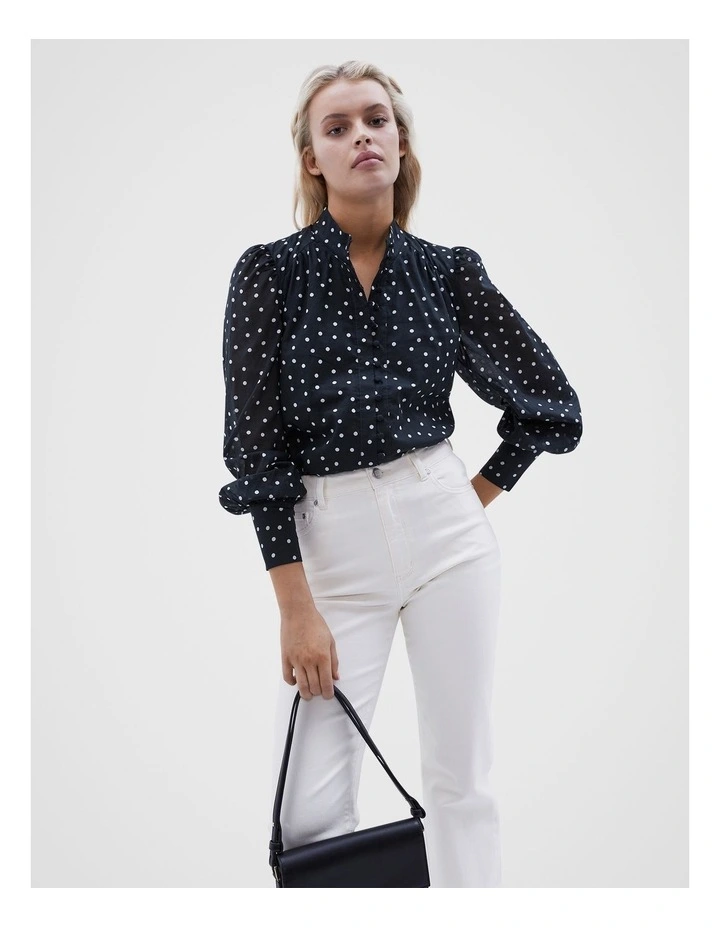 Spot Balloon Sleeve Shirt in Black Ecru Spot image 2