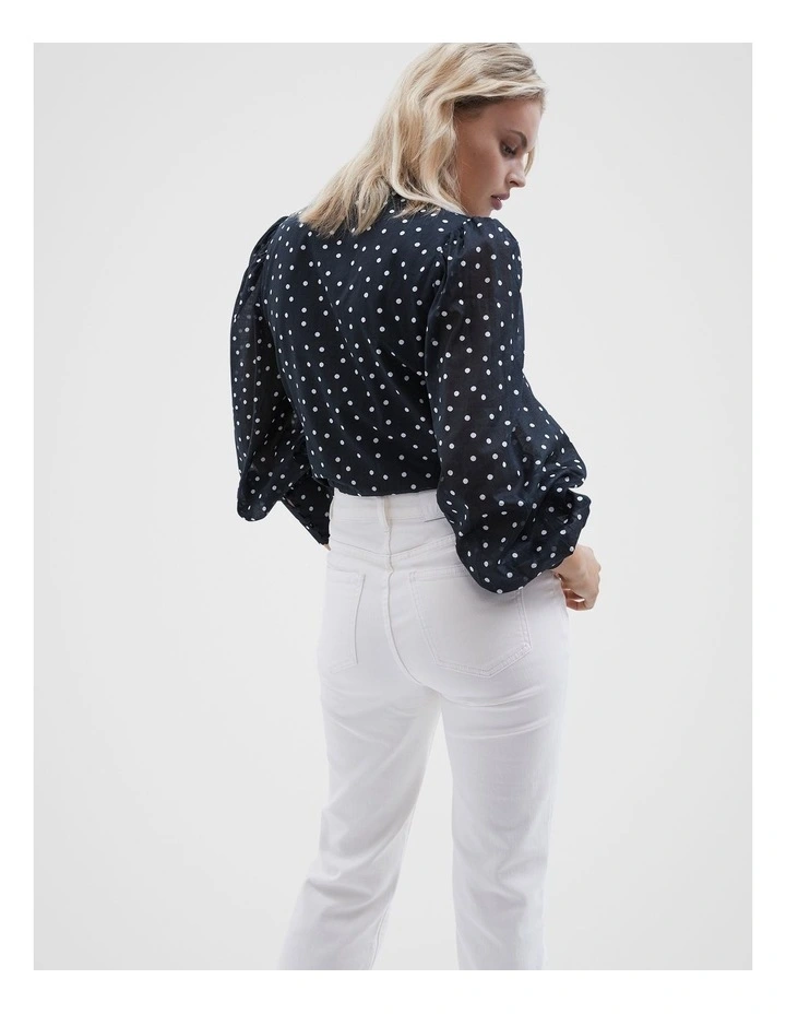 Spot Balloon Sleeve Shirt in Black Ecru Spot image 3