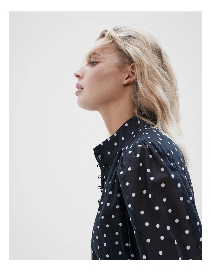 Spot Balloon Sleeve Shirt in Black Ecru Spot image 4