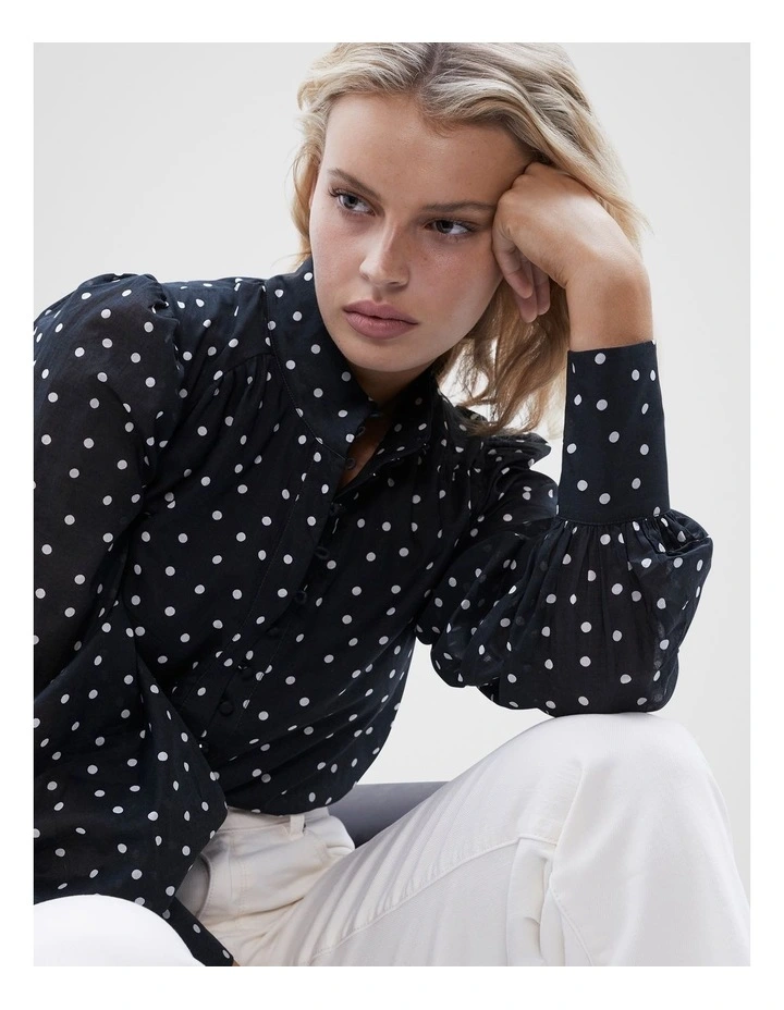 Spot Balloon Sleeve Shirt in Black Ecru Spot image 5